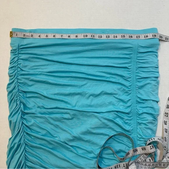 Torrid Blue Cinched Bodycon Midi Skirt Asymmetrical Hem, New w/ Tags, Size 2/2X - Picture 8 of 9